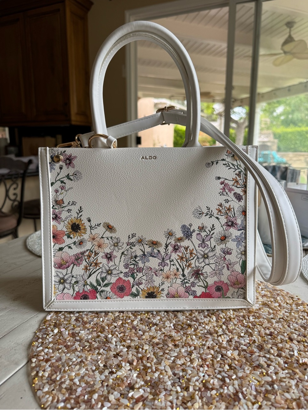 ALDO White Floral Print Satchel
